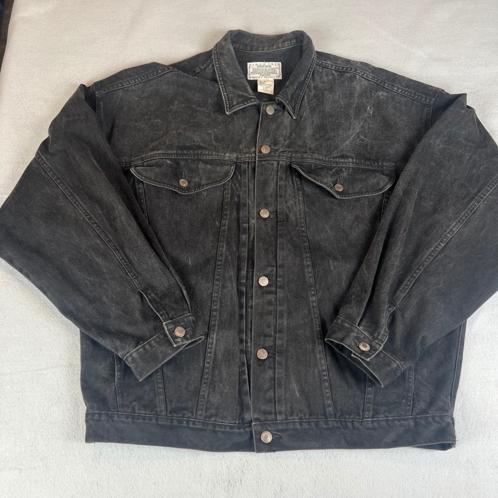 Vintage Jordache Mens XXL Black Denim Trucker Jacket Faded Wash 100% Cotton 90s